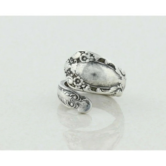 Sterling Silver Flower Spoon Ring size 7 1/4 Adjustable - Picture 5 of 6